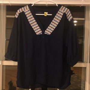 Navy Embroidered Top